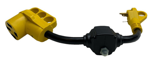 30AMP Male to 50AMP Female RV Trailer Cord Dogbone Adapter With Reset Yellow