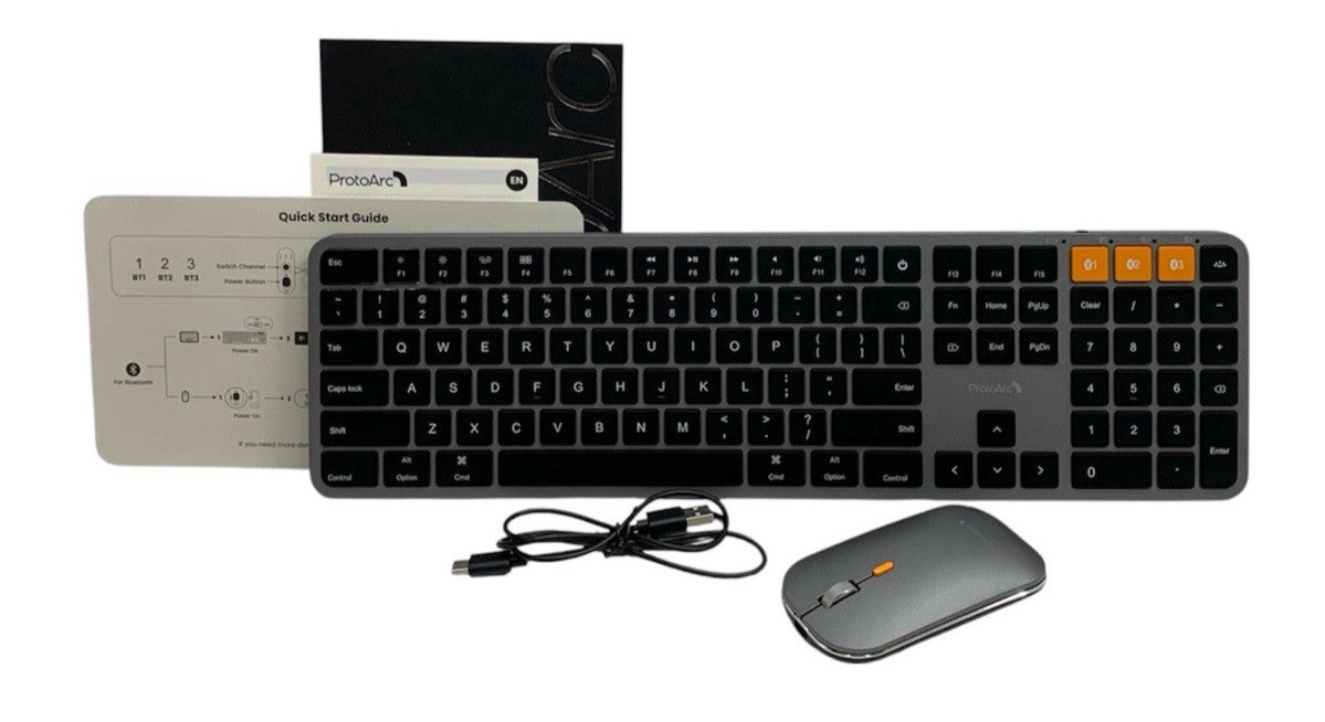 ProtoArc Backlit Bluetooth Keyboard and Mouse for Mac KM100-A Full Size Wireless