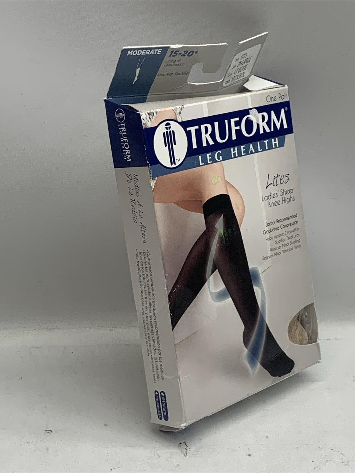 Truform Lites Ladies Sheer Stocks Moderate 15-20 Knee Highs 1773 Sz 3XL LT Beige