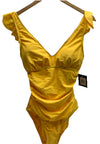 Ellen Tracy Women’s V-Neck One Piece Swimsuit Ruffle Golden Dusk Bathing-suit 10