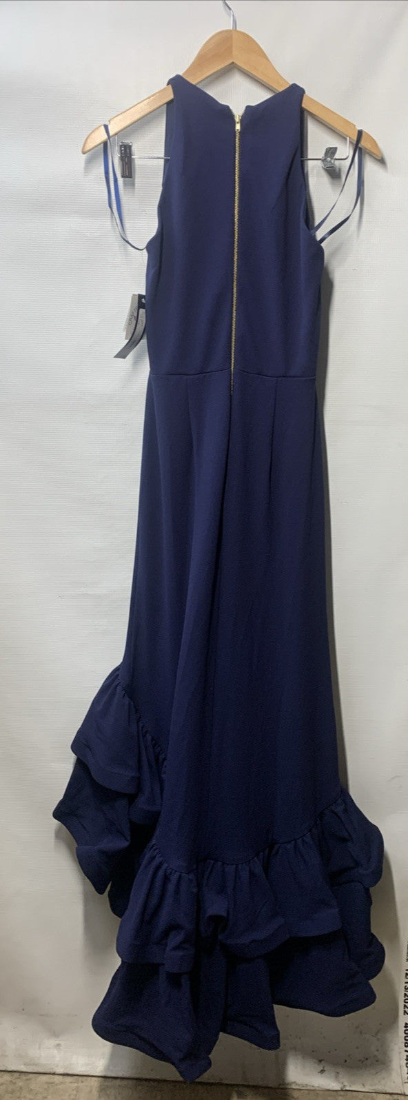 Betsy & Adam Women's Navy Blue Long Sleeveless Crepe Tiered Ruffle Gown Dress 6