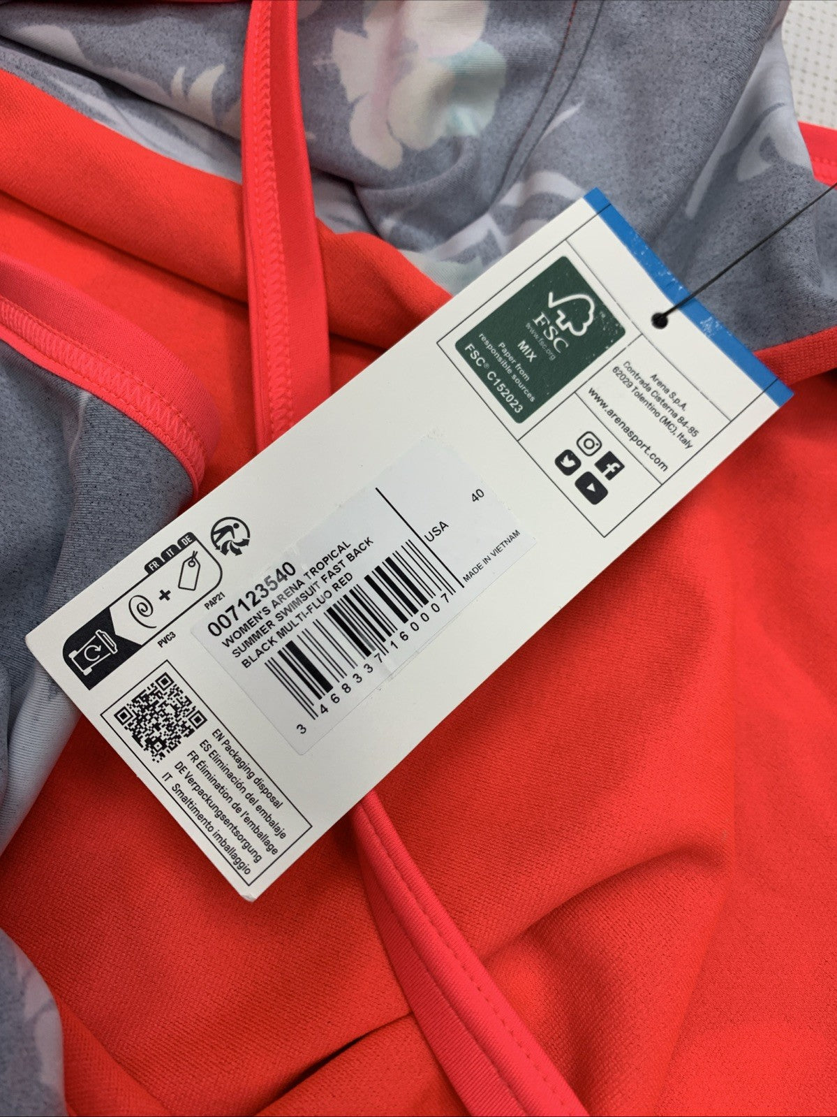 ARENA Feel Women's Swimsuit Tropical Summer Fast Back 1-Piece Size 40 Swimwear