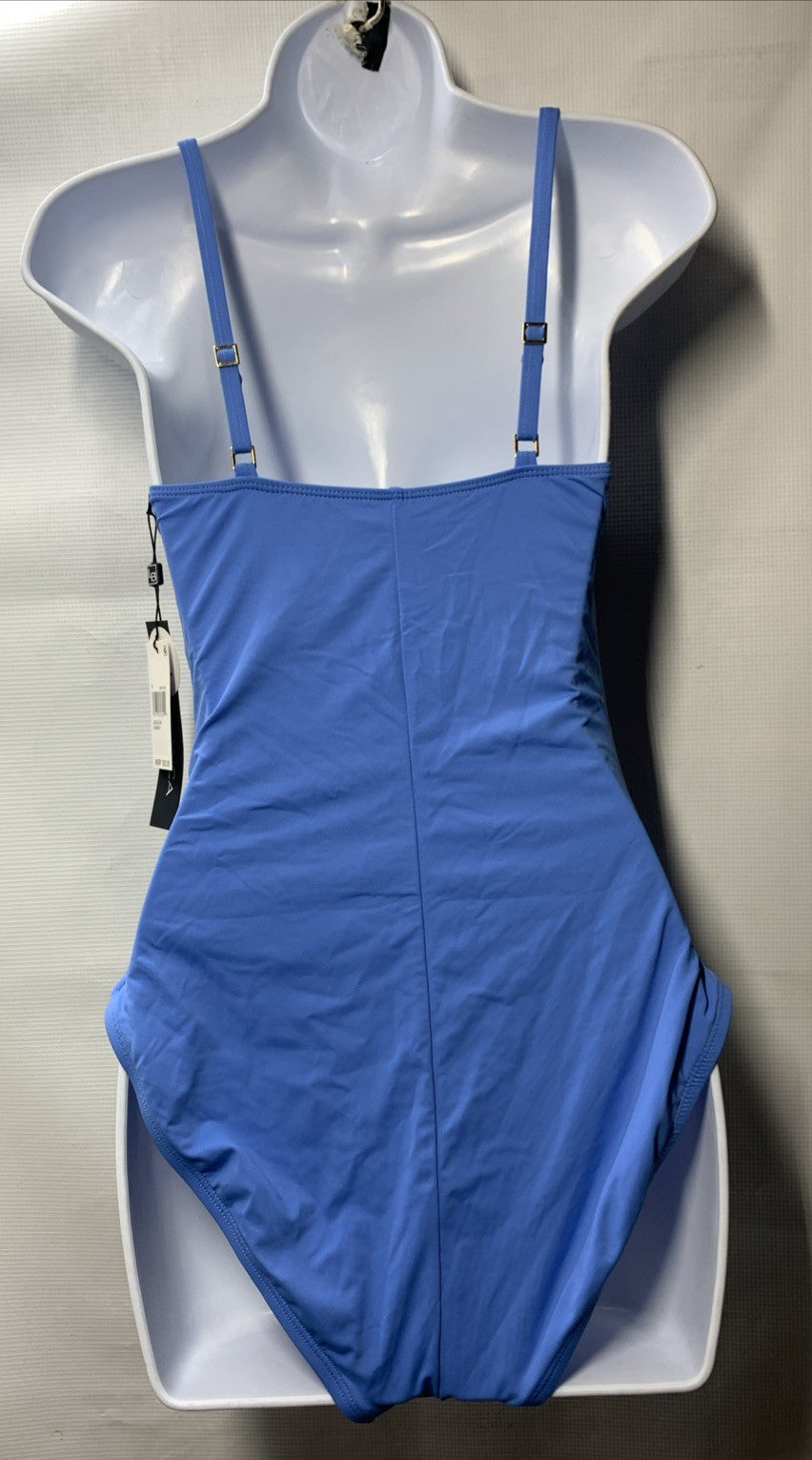 La Blanca Blue One Piece Island Goddess Shirred Side Bathing Suit 10 Swimwear