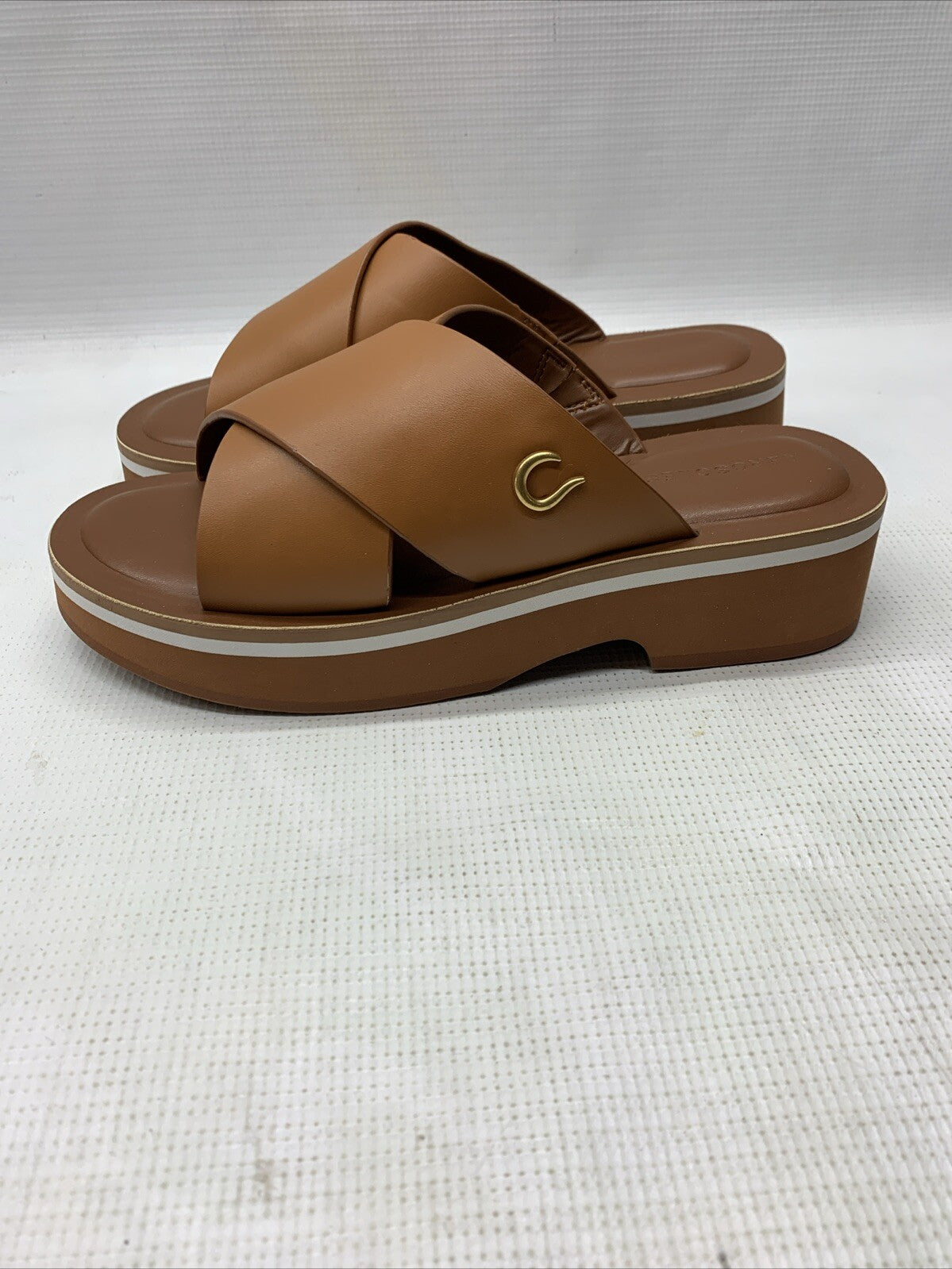Aerosols Leather Charlie Slide Sandal 8M Tan Leather Slip On Block Heel Brown