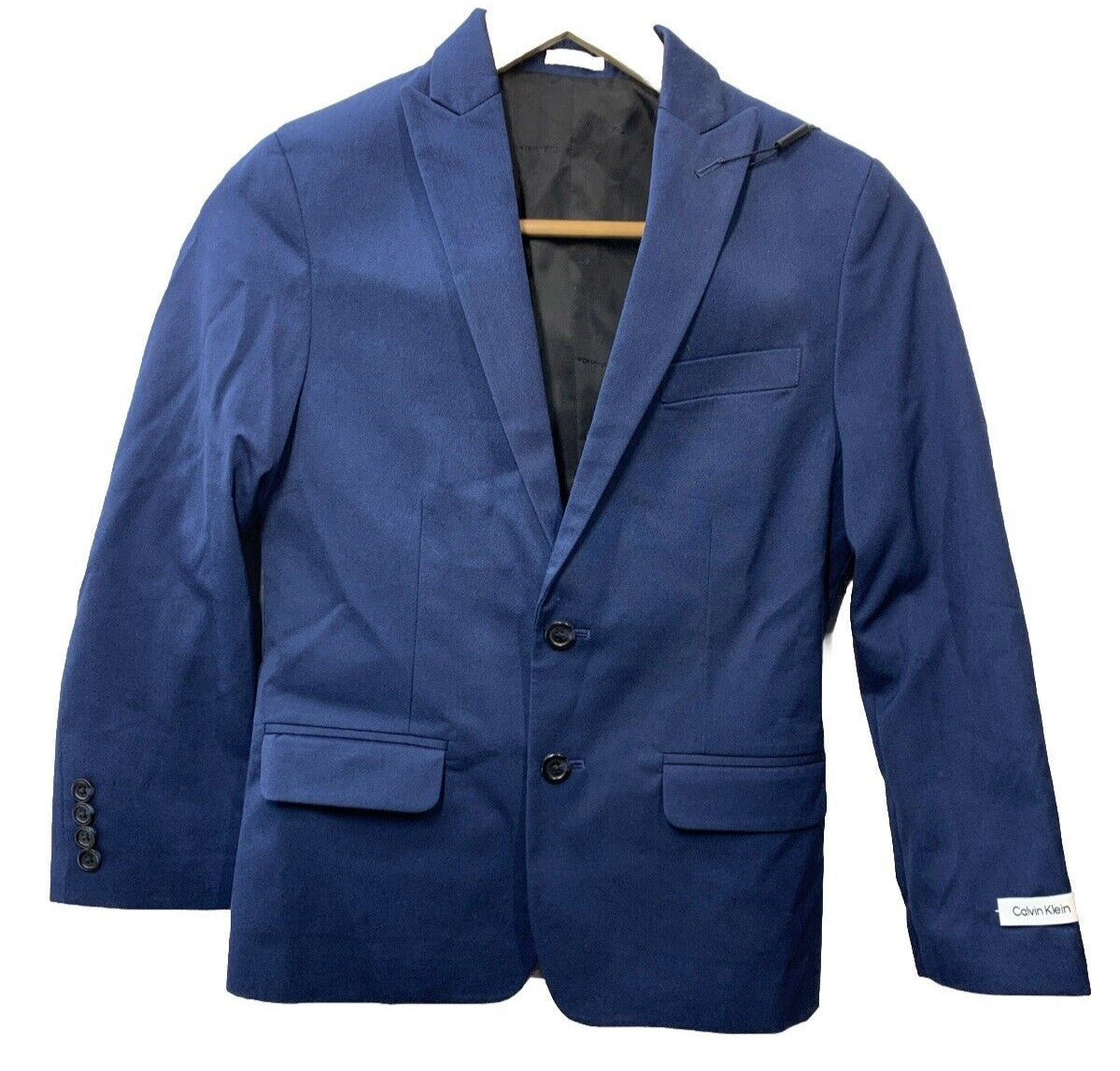 Calvin Klein Boy 2 Piece Formal Suit Set Bright Blue Stretch Size 10 Long Sleeve