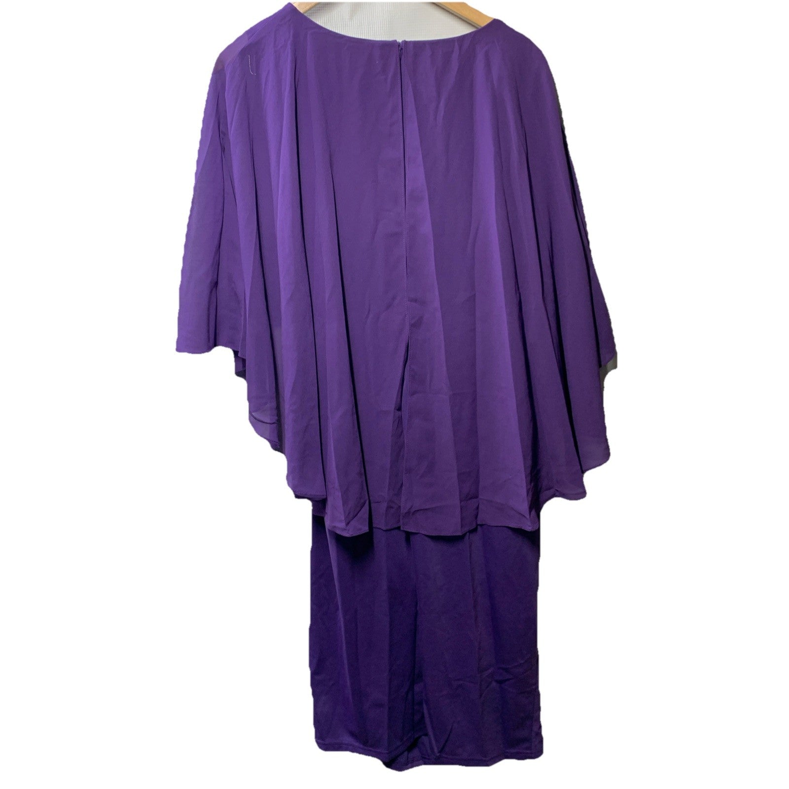 Hanna Nikole Women's Plus Size Wedding Guest  Dress with Cape Purple Size 18W