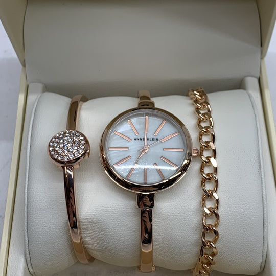 Anne Klein Women AK/1470RGST (610D) Rose Gold-tone Bangle Watch and Bracelet Set