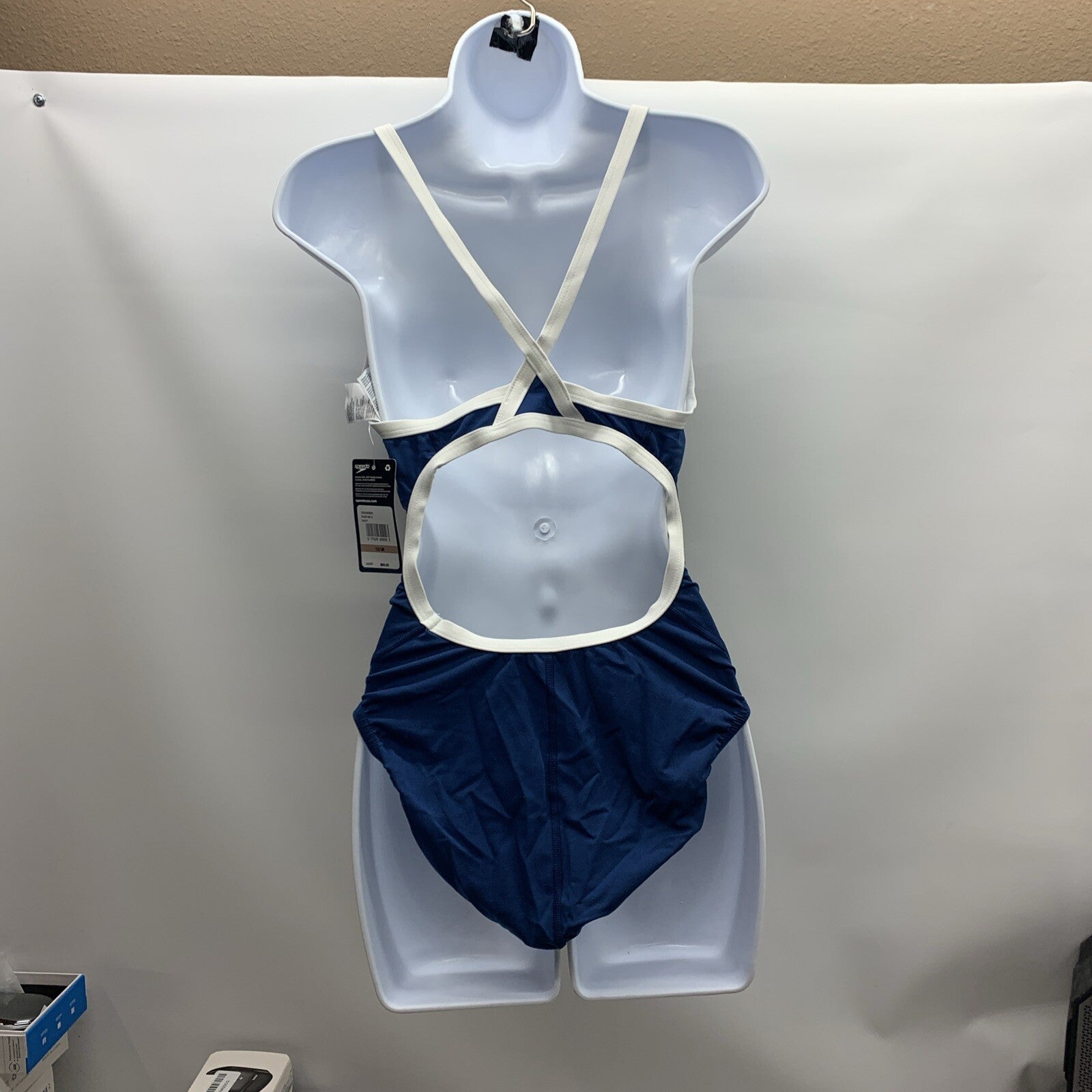 New Speedo Women Solid Flyback Training SwimSuit Size 12/38 Navy Blue Endurance+