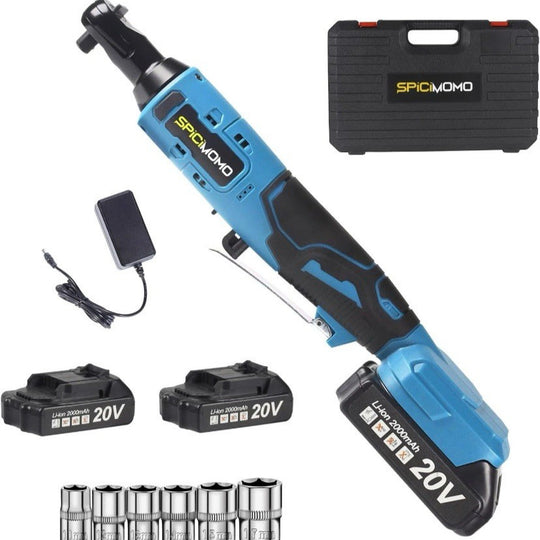 SpiciMoMo Electric Ratchet Wrench Set w/2 Batteries 20V 2.0Ah High Torque Power