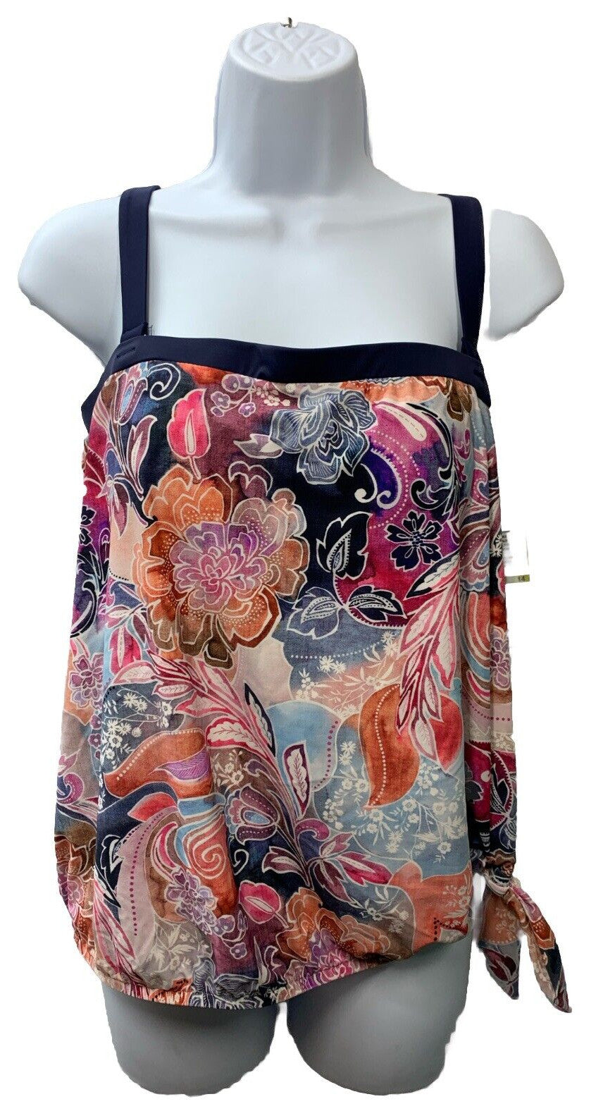 Maxine Of Hollywood Floral Bandeau Tankini Tank SwimTop Size 14 MM4DY66 Lined