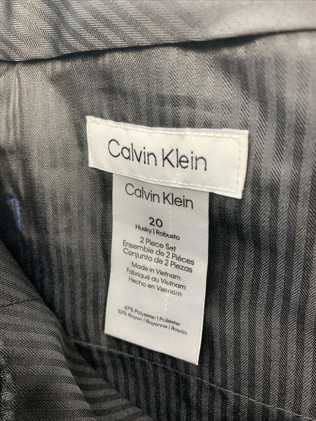 Calvin Klein Boy Formal Suit Set Includes Single Breasted Jacket & Pants Size 20
