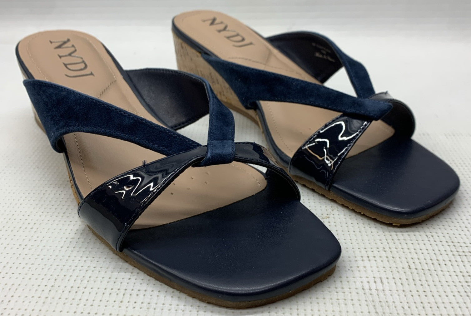 NYDJ Womens Contessa Suede Wedge Sandals Navy Size 10M Slip-on Open Toe Suede
