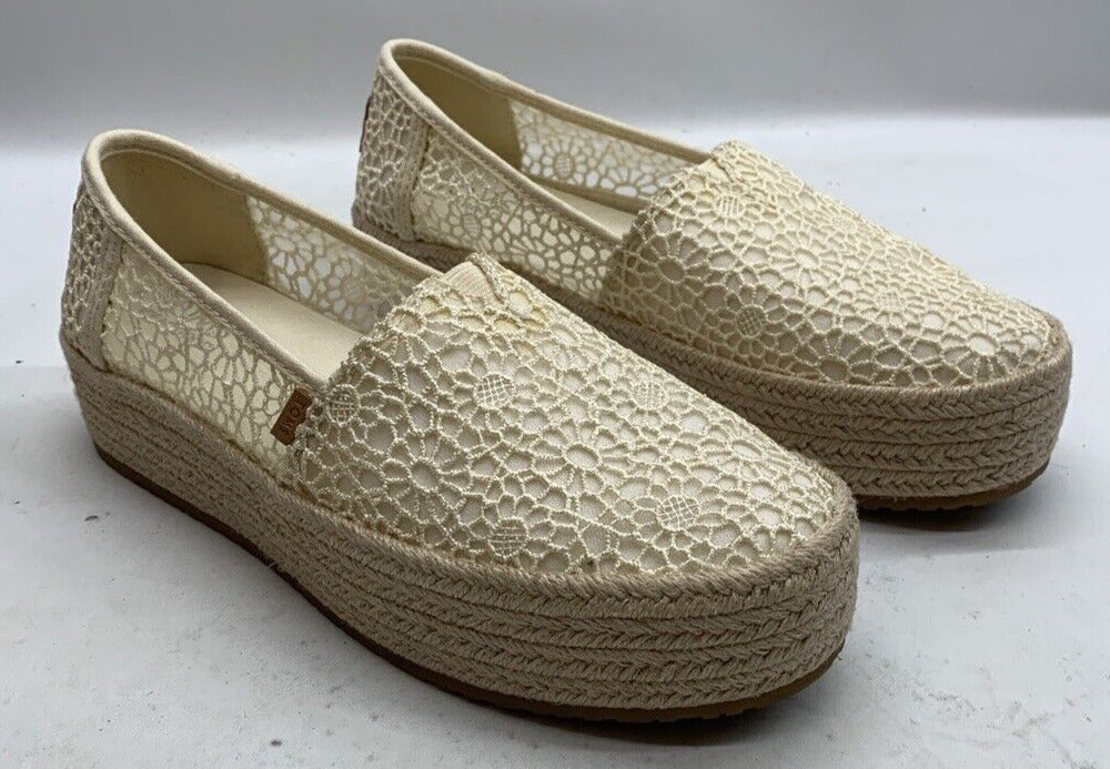 TOMS women's Valencia Platform Espadrille Sneakers Loafer Flat 8W Off White