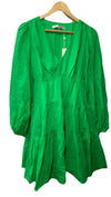 Trina Turk Women A Line Cotton Dress S Green Pull On V-neck Long Balloon Sleeve