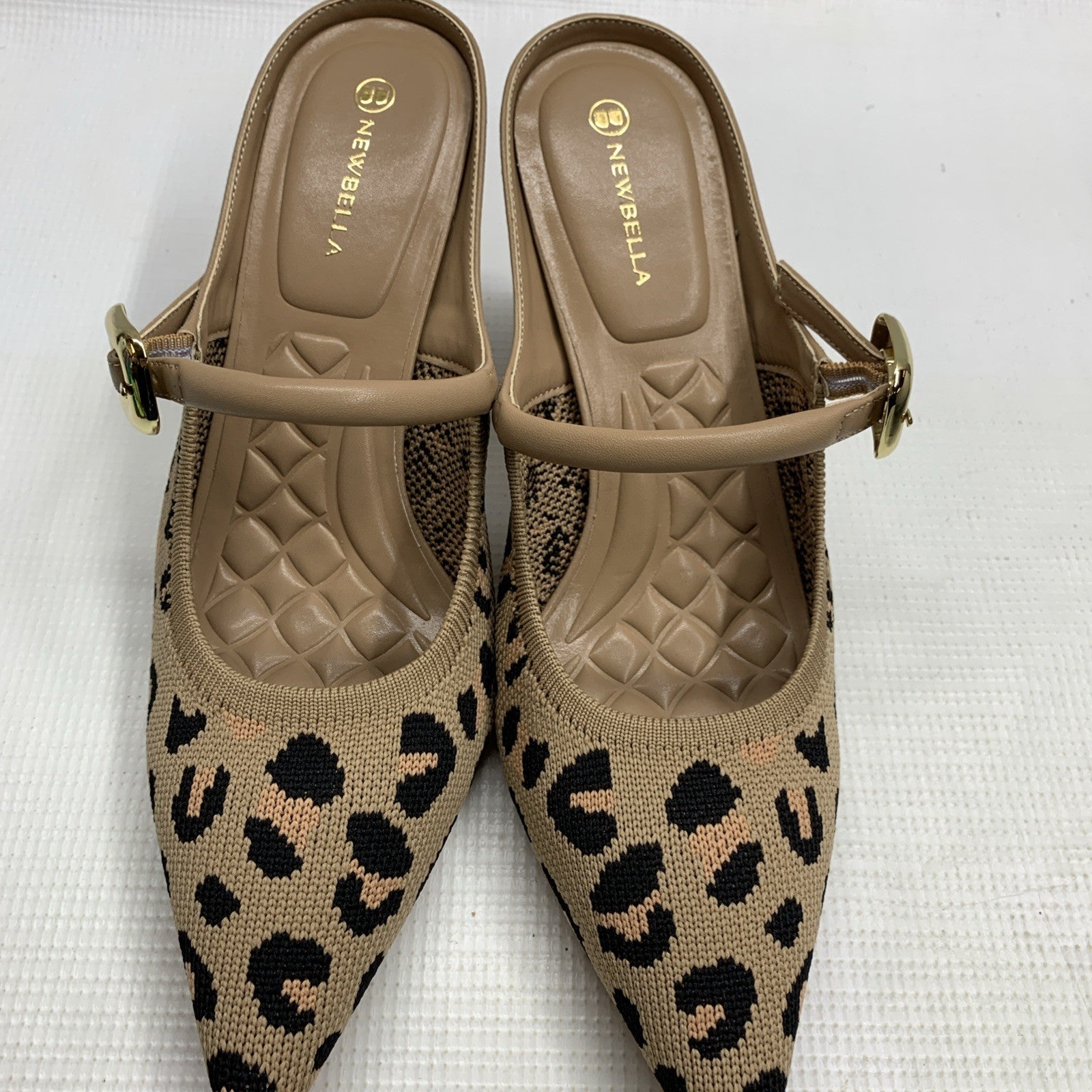 Newbella Mousse FIT Women's Pointed Toe Heel Sandals Mules Shoe Leopard Print 8