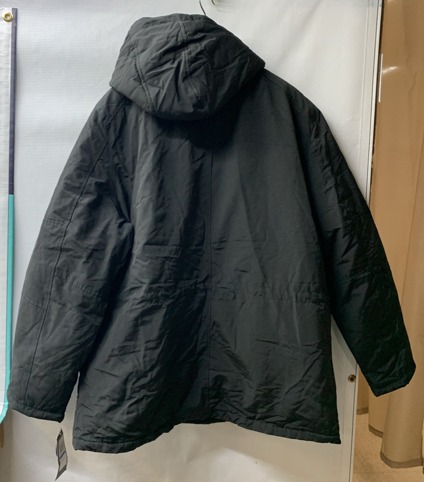 London Fog Faux Fur Winter Coat H70081 XL Black Long Sleeve Hooded with Pockets