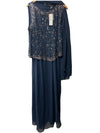 J Kara Women's  Embellished Top Mock 2 Piece Dress with Scarf Size 14w