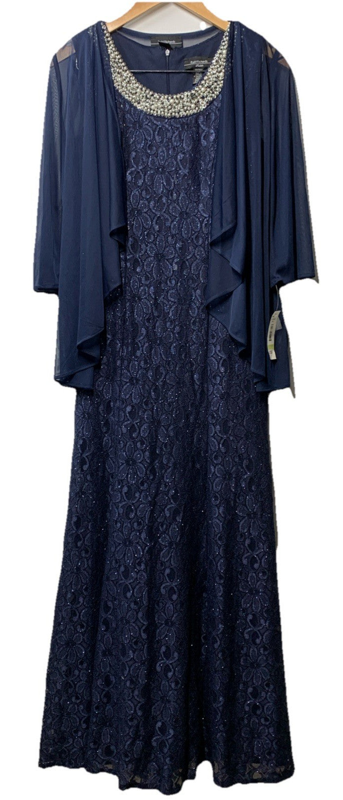 R&M 2-Piece Long Floral Glitter Lace Dress Evening with Beaded Neckline Size 4P