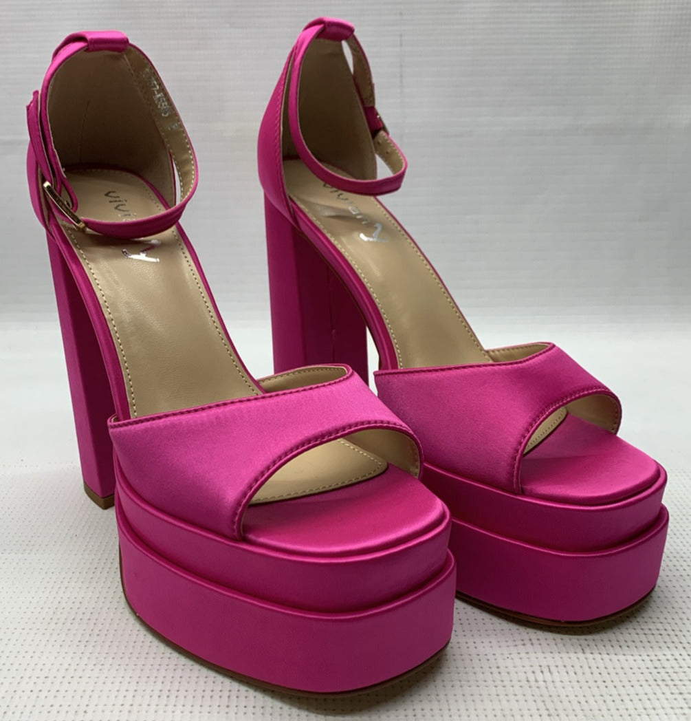 Vivianly Women Platform Ankle Strap Open Toe Chunky Block High Heels Rose Red 8