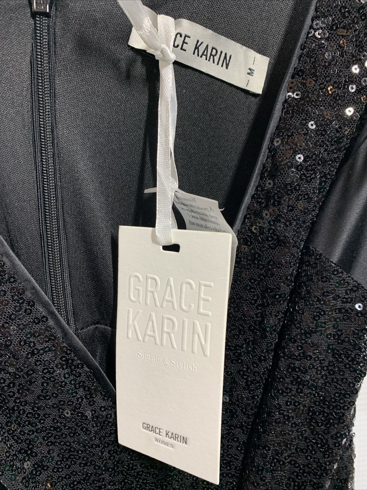 GRACE KARIN Women's Sequin Dress Sleeveless Cocktail Party Dress Size M Black