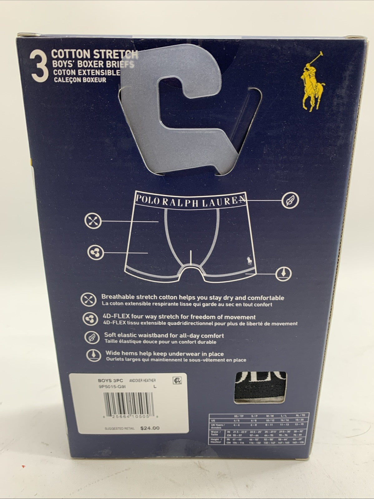 Polo Ralph Lauren 3-pack Boys 4D- Flex Cotton Stretch Gray/black Boxer Briefs L