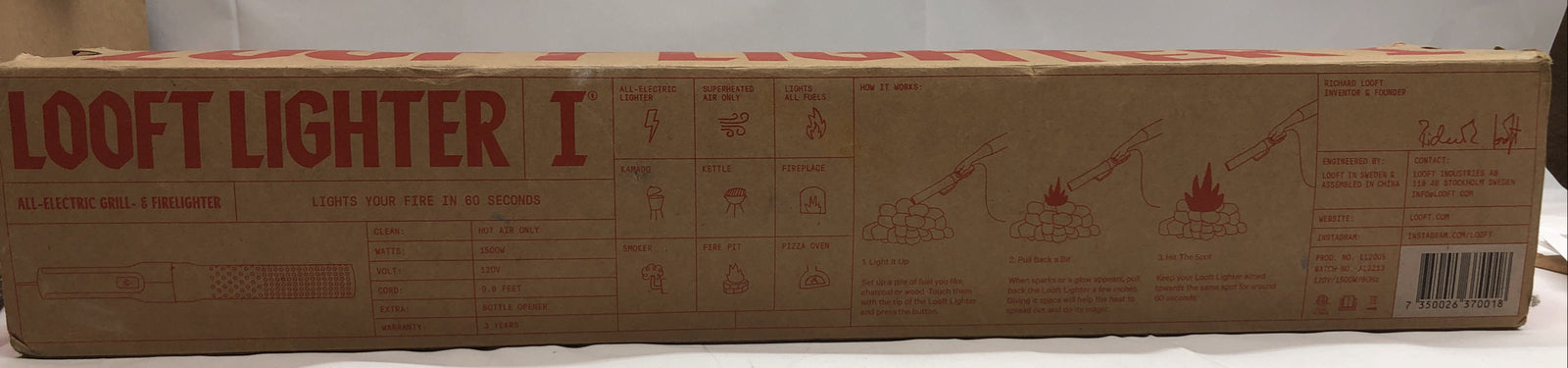 Looftlighters Charcoal & Fireplace Wood Lighter Tool Fire Starter -