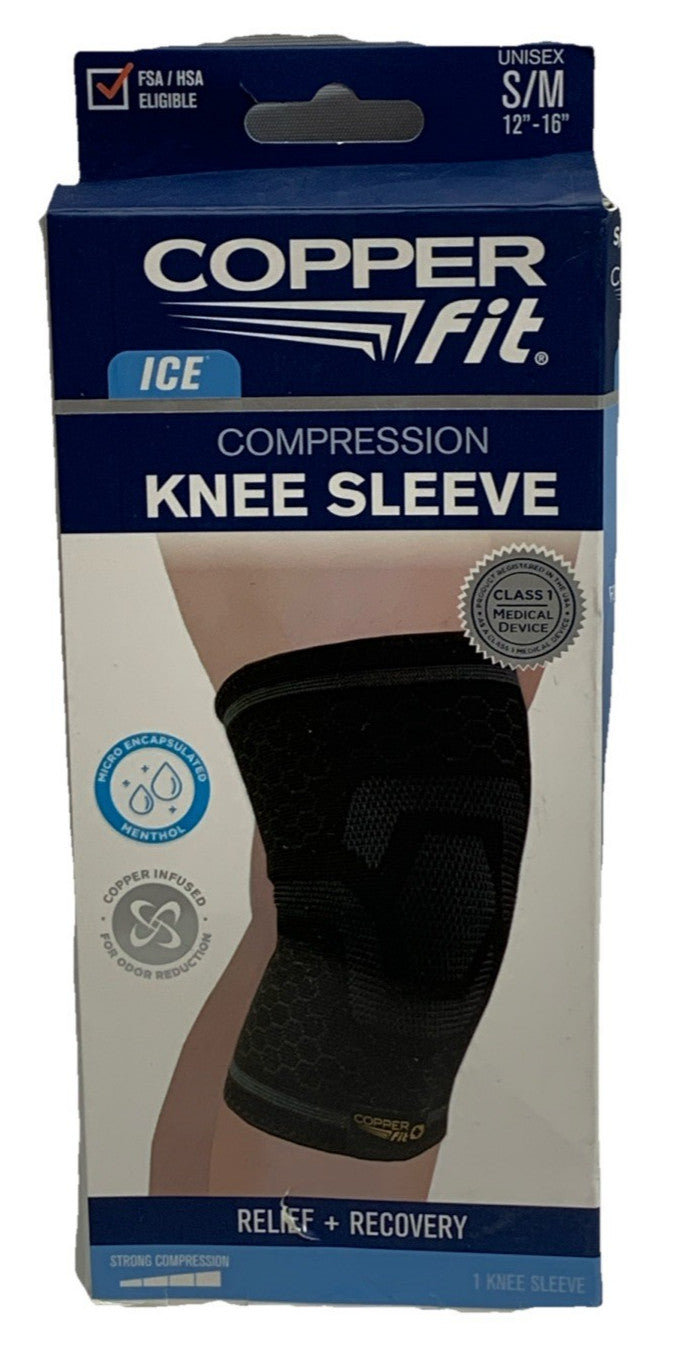 Copper Fit Ice Menthol Infused Breathable Knit Compression Knee Sleeve S/M