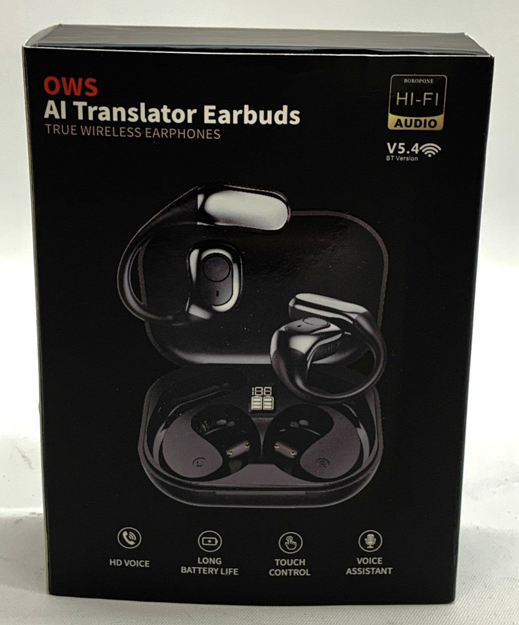 Open Ear AI Translator Wireless Bluetooth 5.4 OWS Hanging Earphone Black Hi-fi