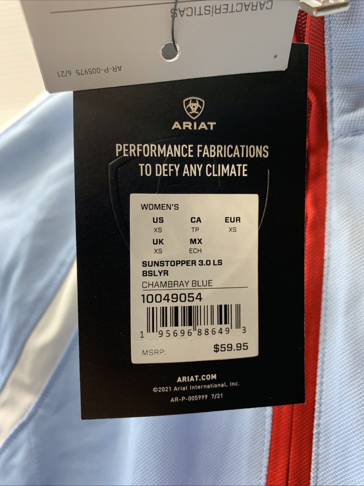 ARIAT Womens Sunstopper 1/4 Zip Base Layer Tee Size XS Chambray Blue Long Sleeve