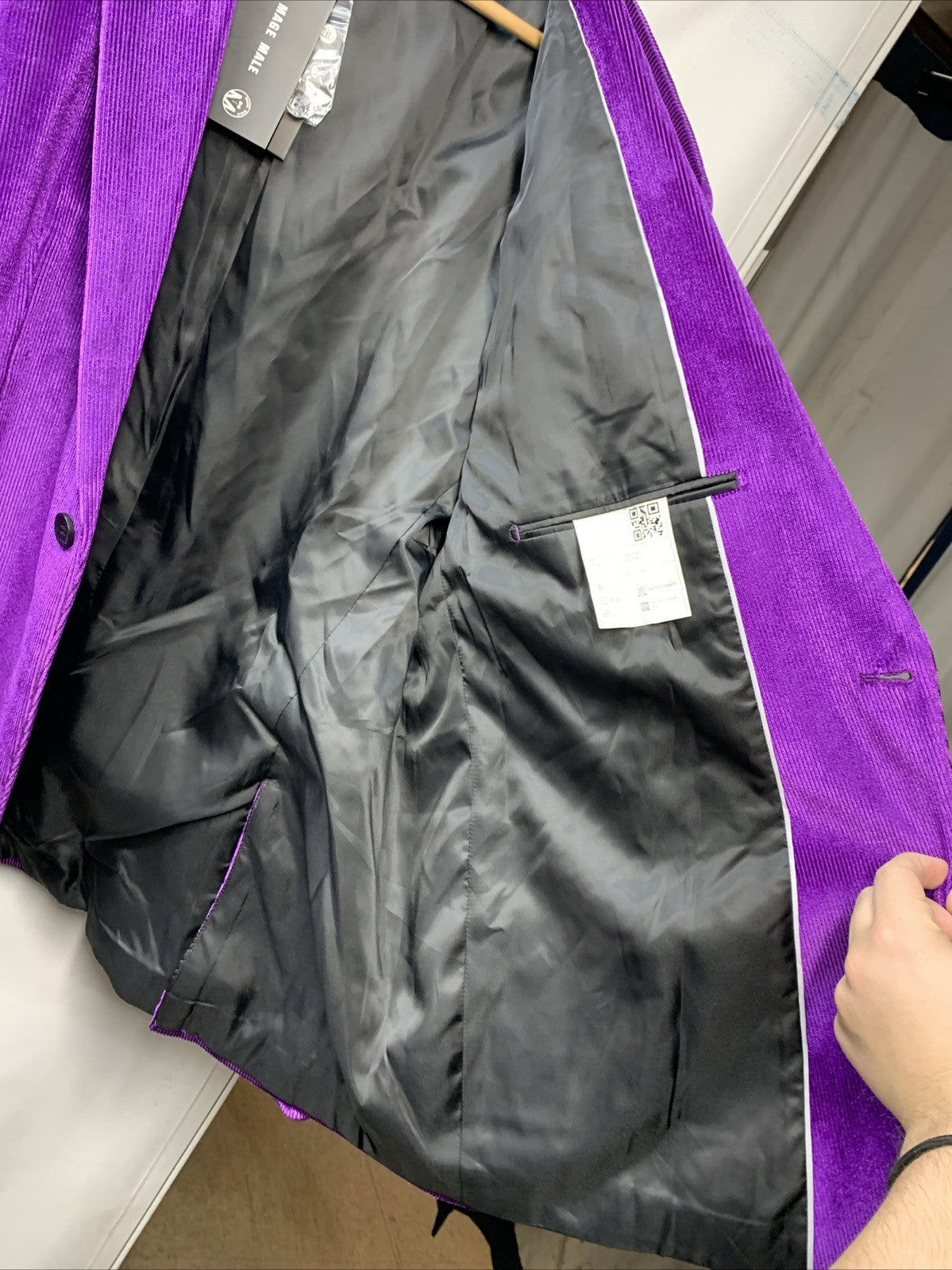 MAGE MALE Mens Suits Velvet Tuxedo Suit Set Slim Fit 2 Piece Size 2XL Purple