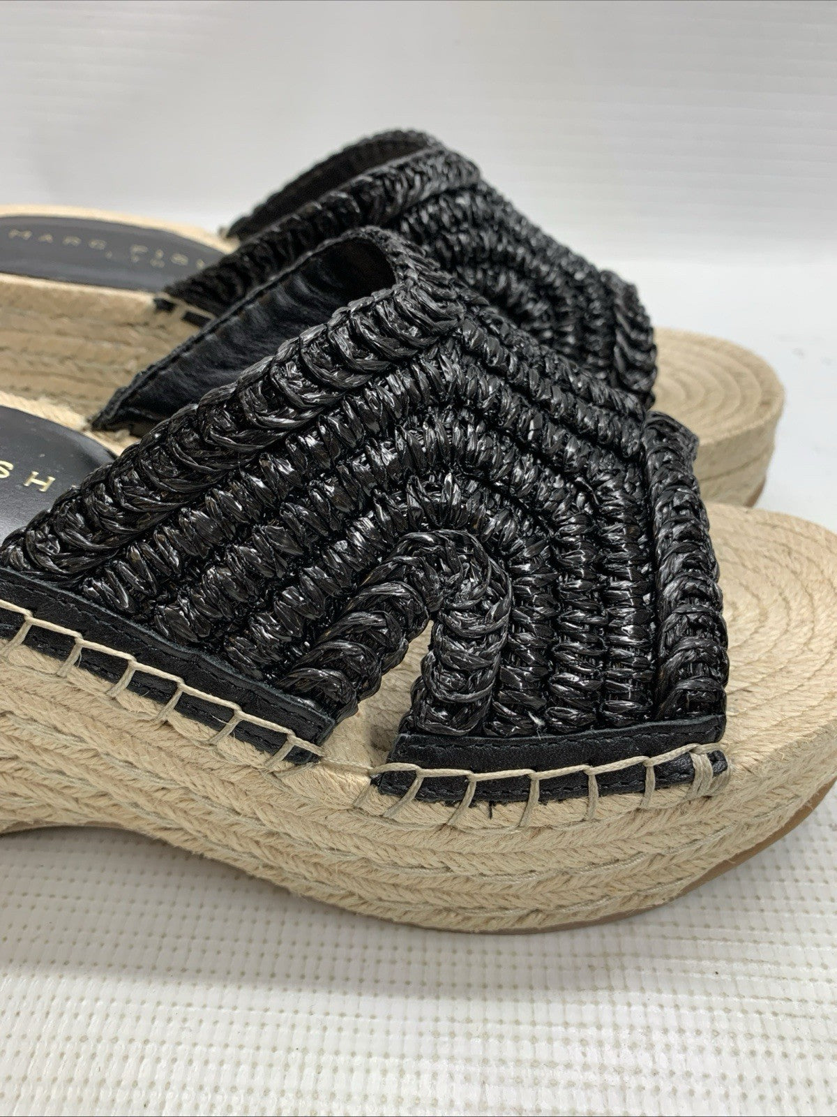 Marc Fisher LTD Women's miZAKKI Wedge Heel Sandal Black Size 7M Open Toe Slip-on