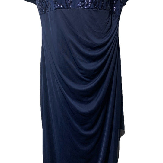 Alex Evenings Women's Petite Long Sequin Bodice Dress with Flutter Sleeves 14P