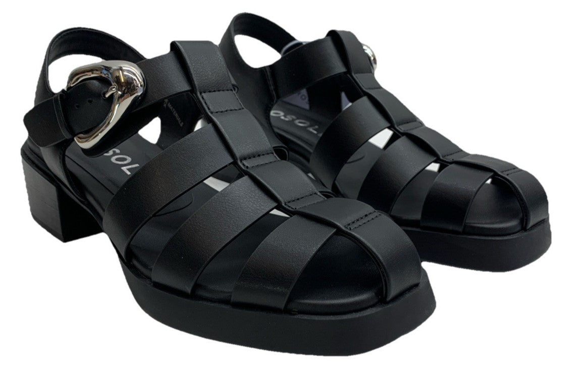 Women Sandals Aerosoles Dapper Sandal 8.5 Black Buckle Low Block Heel Square Toe