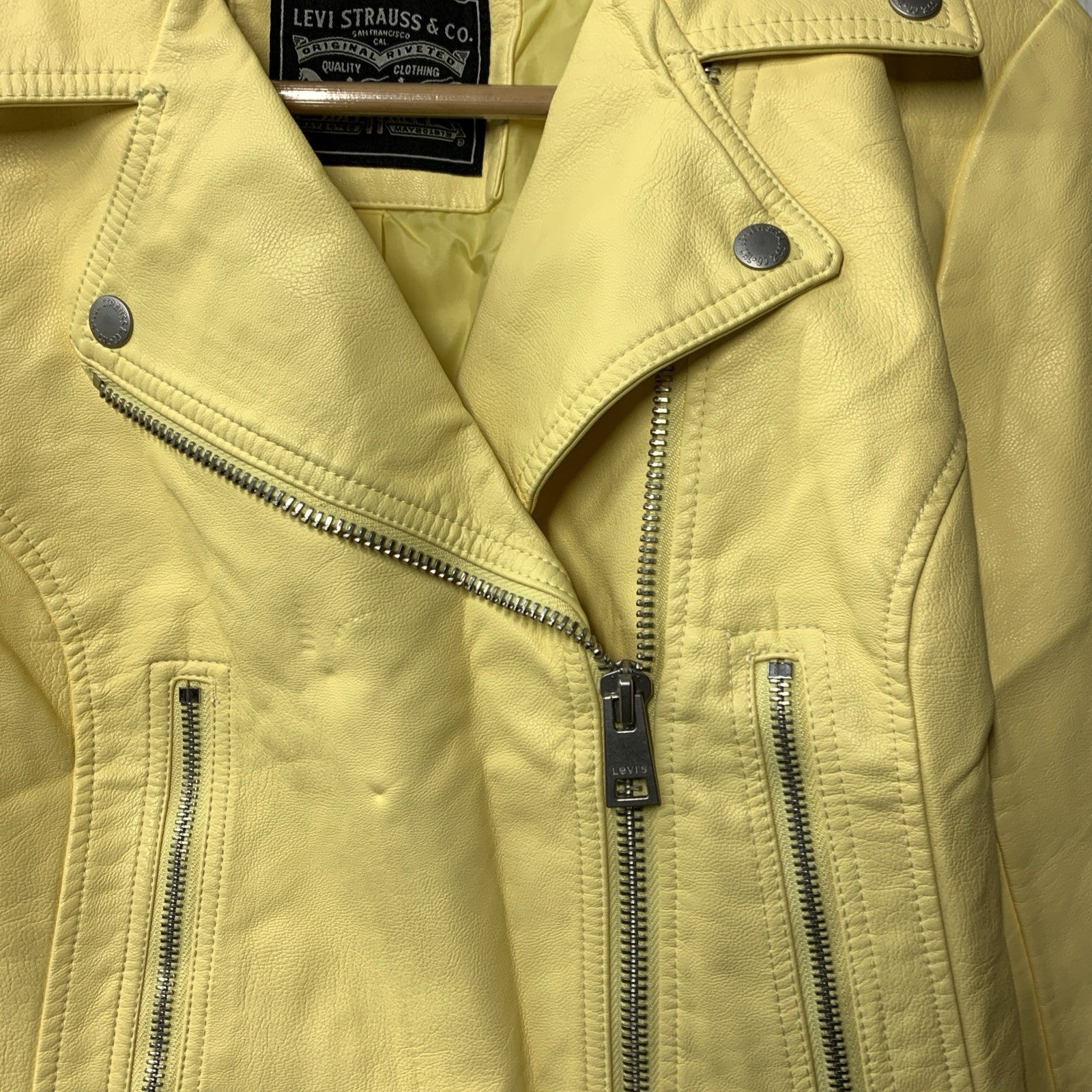 Levis Jacket Womens S Yellow Long Sleeve Moto Biker Cafe Racer Zip Coat LW1RU538
