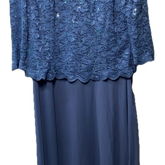 Alex Evenings Women's 3/4 Sleeve Stretch Lace Bodice Mock One Piece Gown Size 18