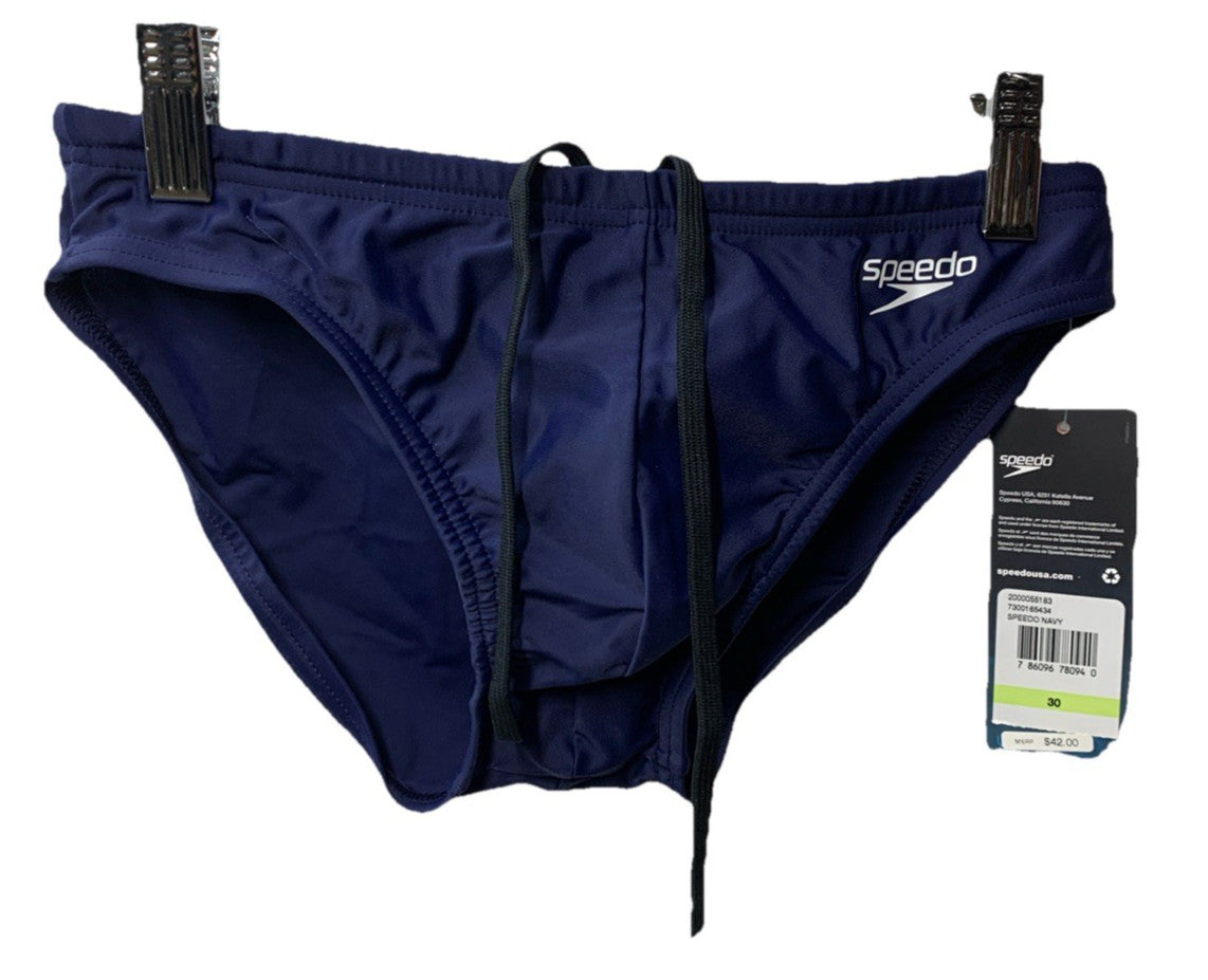 Men's Speedo Power FLEX Eco Core Solid Brief Swimsuit Navy Size 30 Underwear