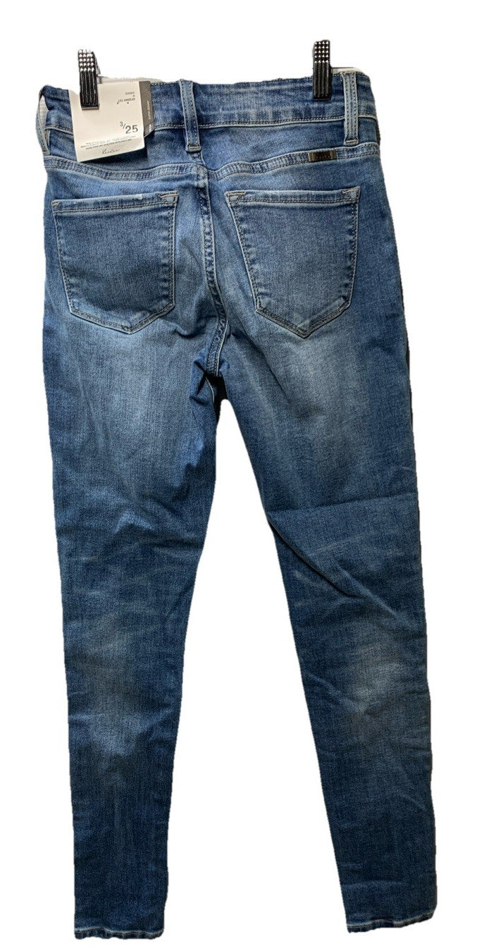 Kancan Women's Mid Rise Ankle Super Skinny Slim Blue Jeans Size 3/25 Long Pants