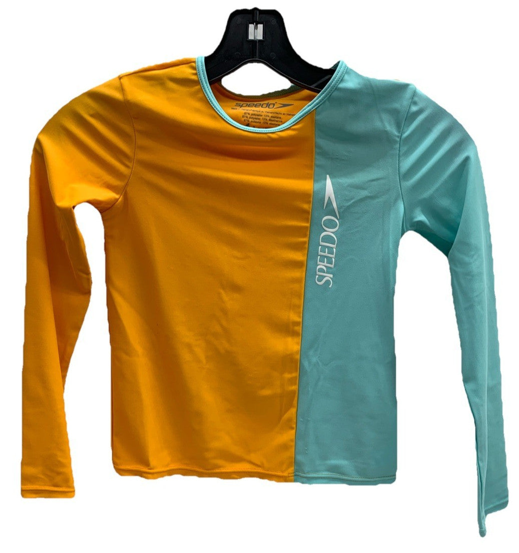 Speedo Girl's S Aqua Splash Orange UPF 50+ Swim Shirt Rash Guard Long Sleeve XS