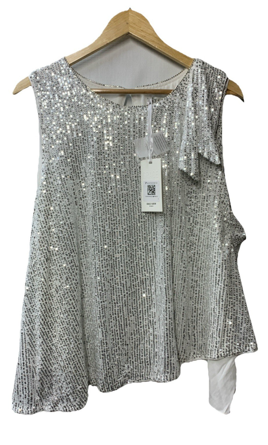 GRACE KARIN Women 2024 Sequin Tank Tops Dressy Sparkle Shimmer Size 2XL White