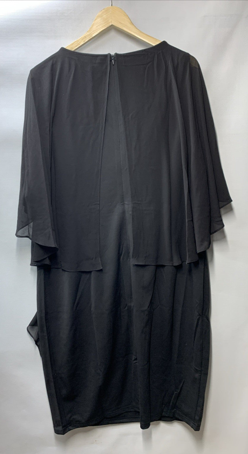 Hanna Nikole Women's Plus Size Chiffon Overlay Dress Size 20W, Black V-Neck