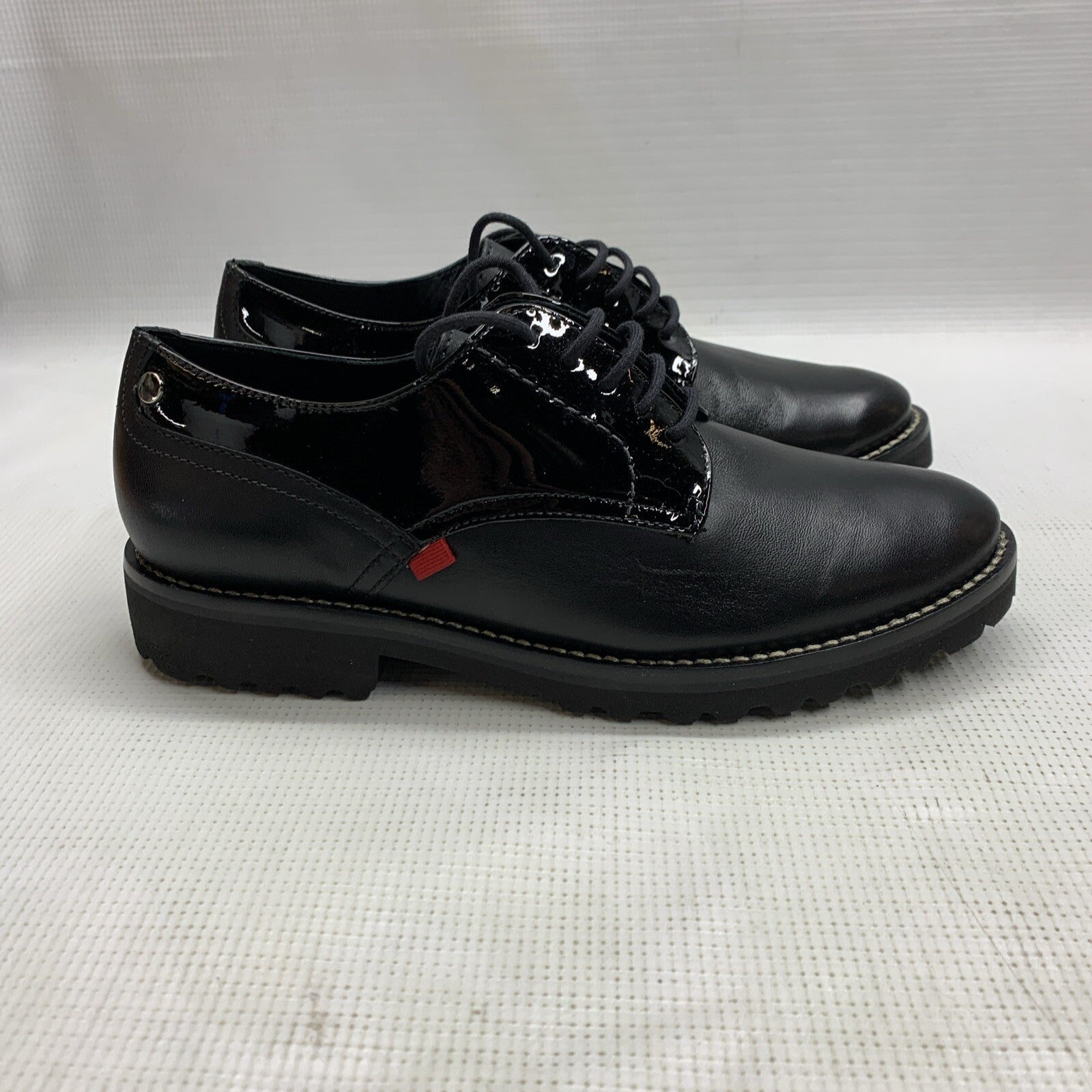 Marc Joseph Black Nappa Patent Columbus Shoes Circle Oxfords Size 6.5 Lace-up