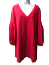 Red Chelsea28 women's balloon sleeve shift dress with V-neck, size 10, featuring casual style and comfortable fit.
