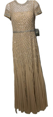 Adrianna Papell Short Sleeve Grid Beaded Gown with Intricate Beading Size 4
