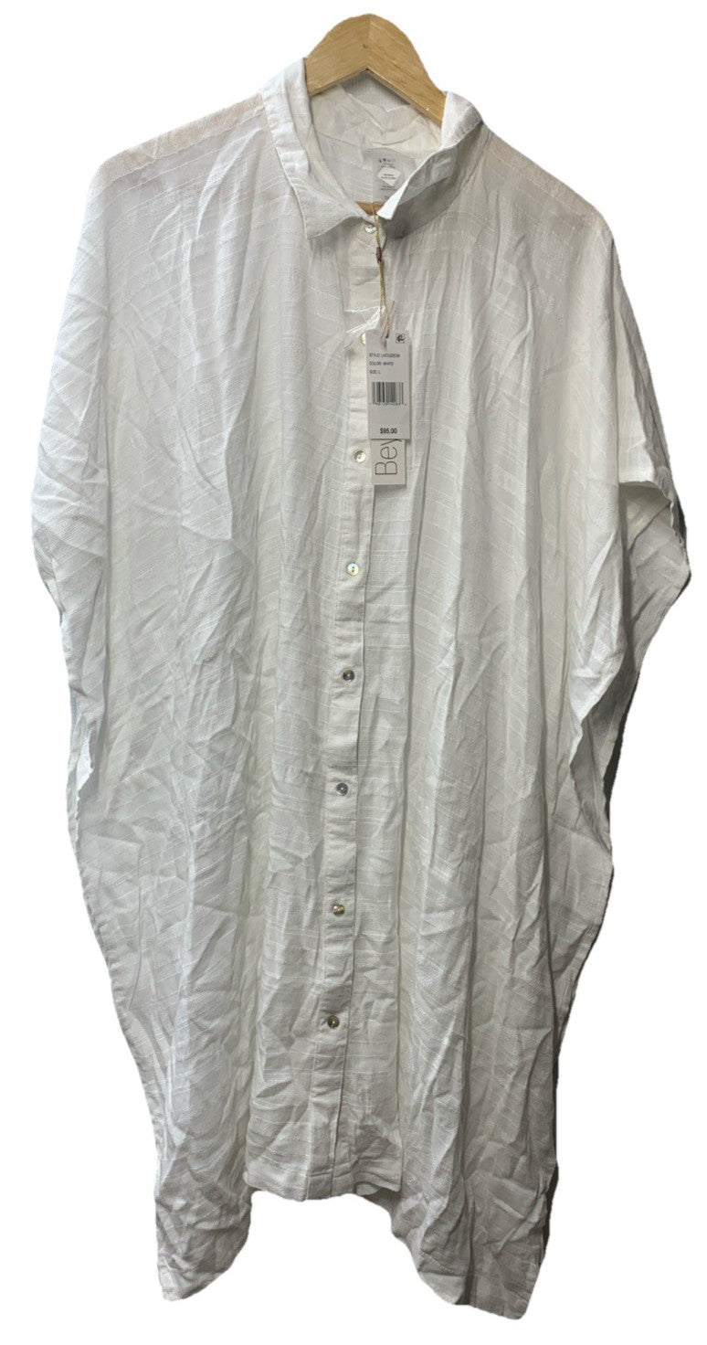 Beyond Control women's sheer swimsuit coverup shirt with butterfly sleeves, size L, lightweight and stylish for beachwear.