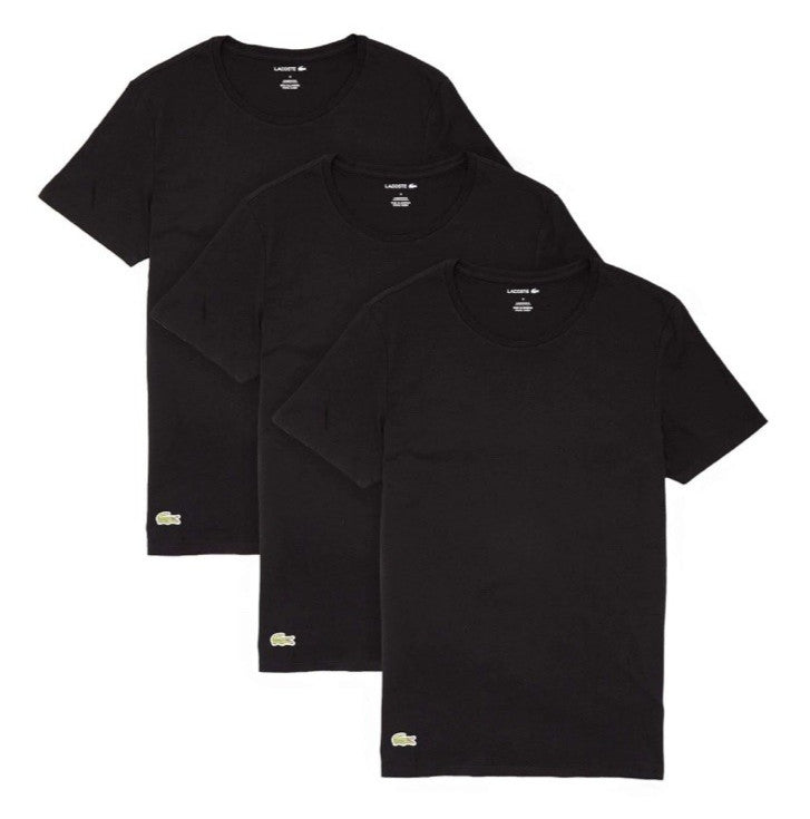 Lacoste Men's Comfort Crew Neck Tee 100% Cotton T-Shirt Black 3-Pack Size Large