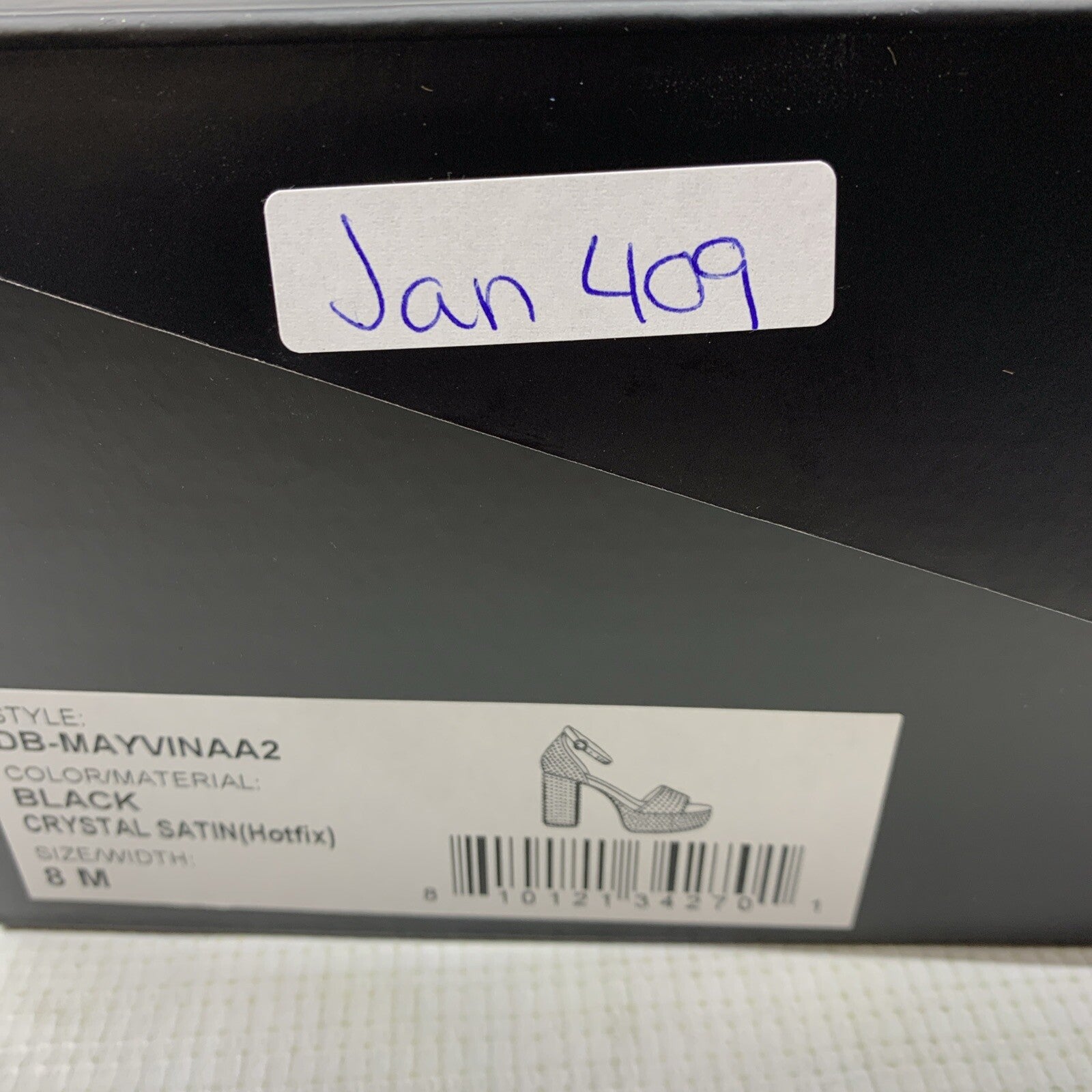 D'Amelio Brands Mayvinaa Platform Sandal Size 8 Black Crystal Satin Block Heel