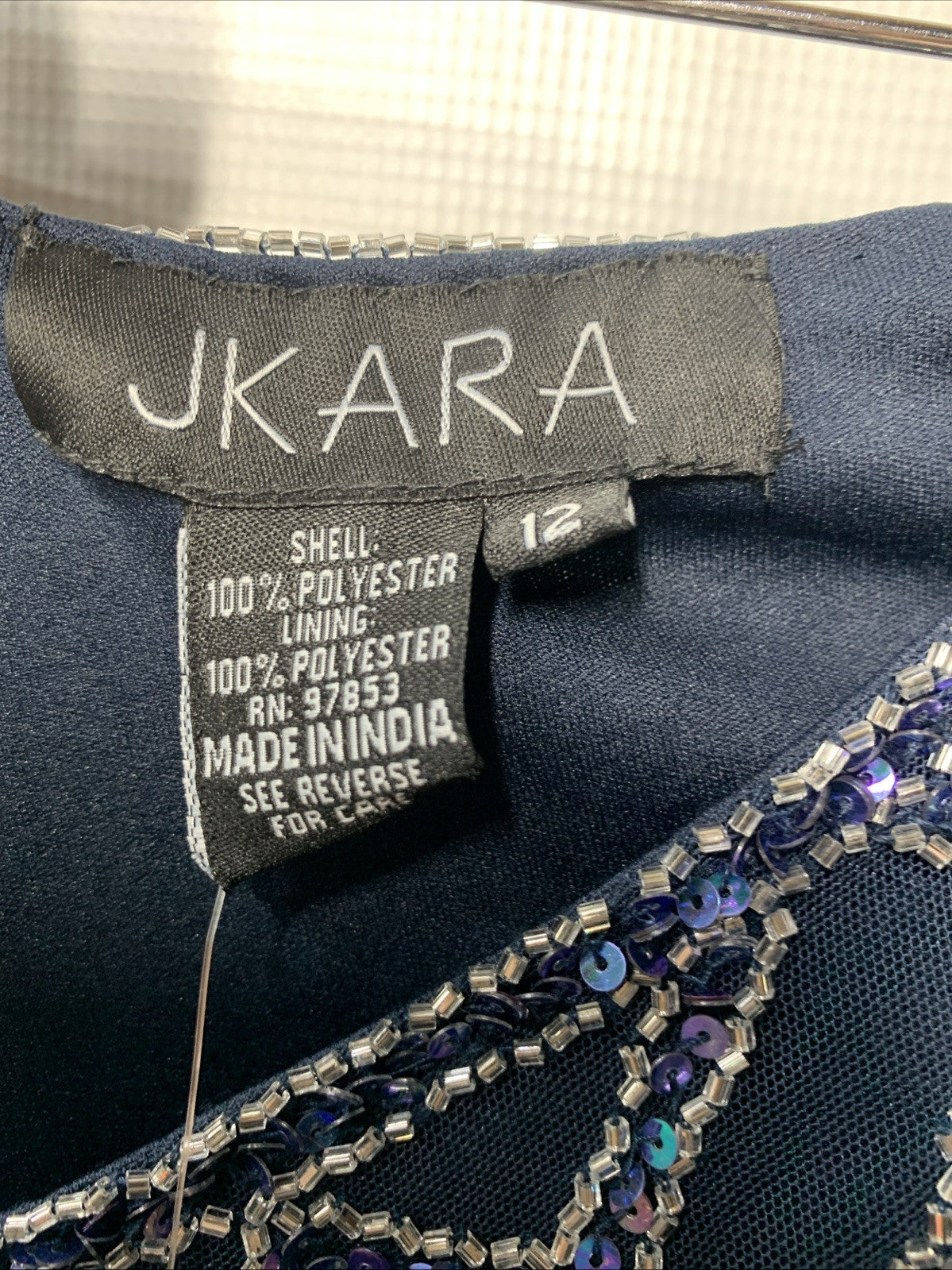 J Kara Womens 3/4 Sleeve Geo Beaded Gown Special Occasion Long Dress Size 12