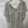 J Kara Sequin Capelet Long Beaded Dress V-neck Pull On Size 14p Gray/sliver