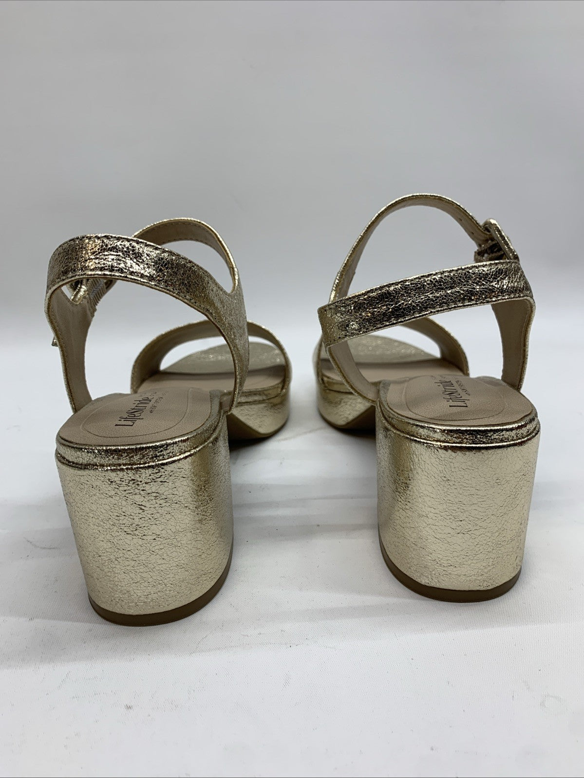 LifeStride Womens Rhythmn Platino Metallic Gold Size 8M Open Toe Platform Block