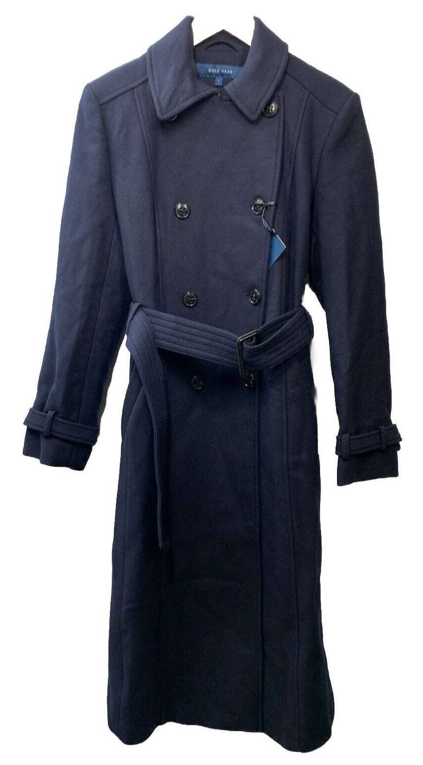 Cole Haan Womens Flared Trench Slick Wool Coat Stone Long Sleeve 352MB494 Size 6
